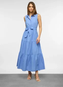 Vestito lungo a balze in popeline di puro cotone donna
