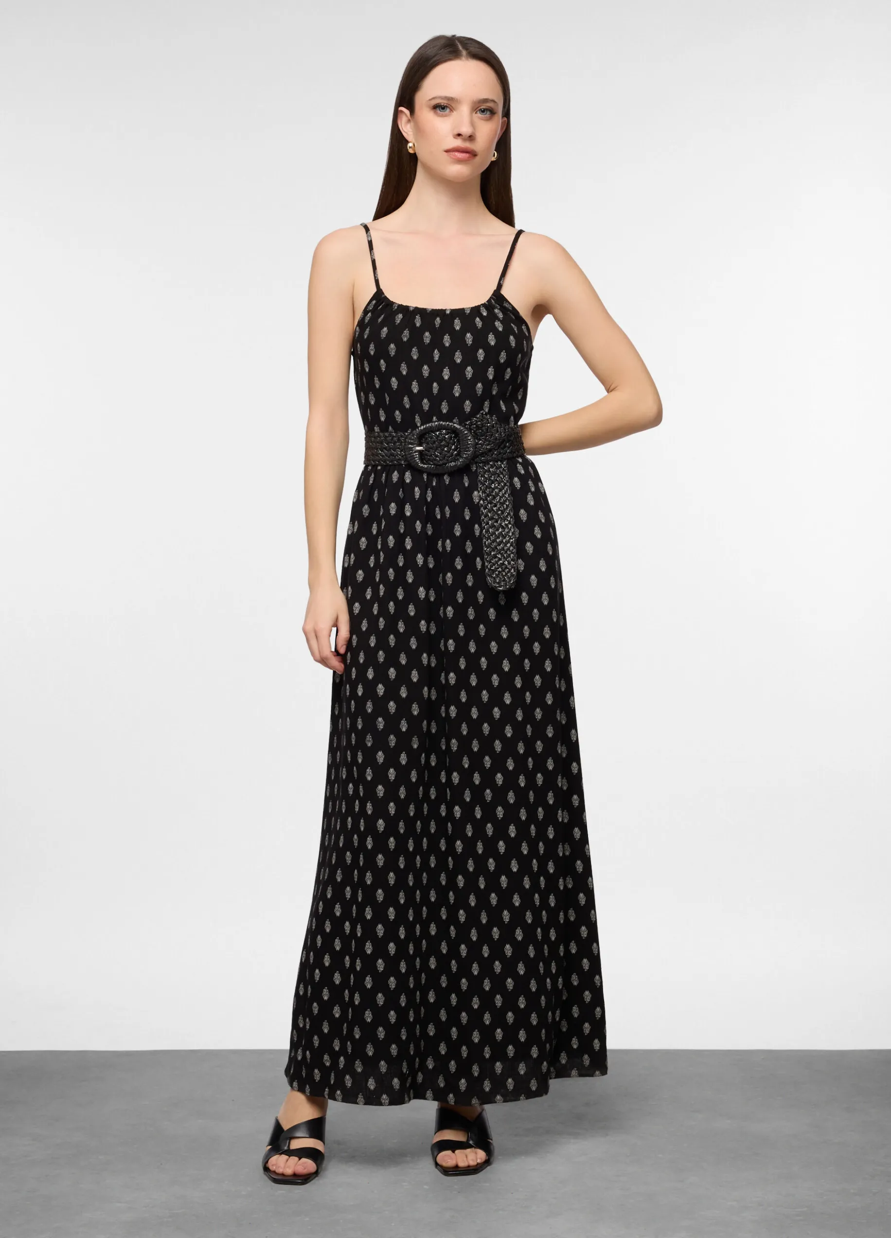 Vestito lungo fitted in misto lino donna