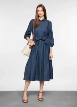 Vestito lungo in chambray di puro cotone donna
