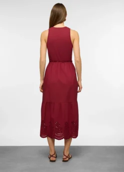 Vestito lungo smanicato a girocollo in puro cotone con ricamo donna