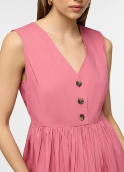 Vestito midi smanicato con scollo V in puro cotone donna