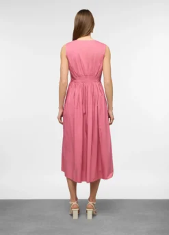 Vestito midi smanicato con scollo V in puro cotone donna