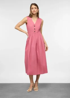 Vestito midi smanicato con scollo V in puro cotone donna
